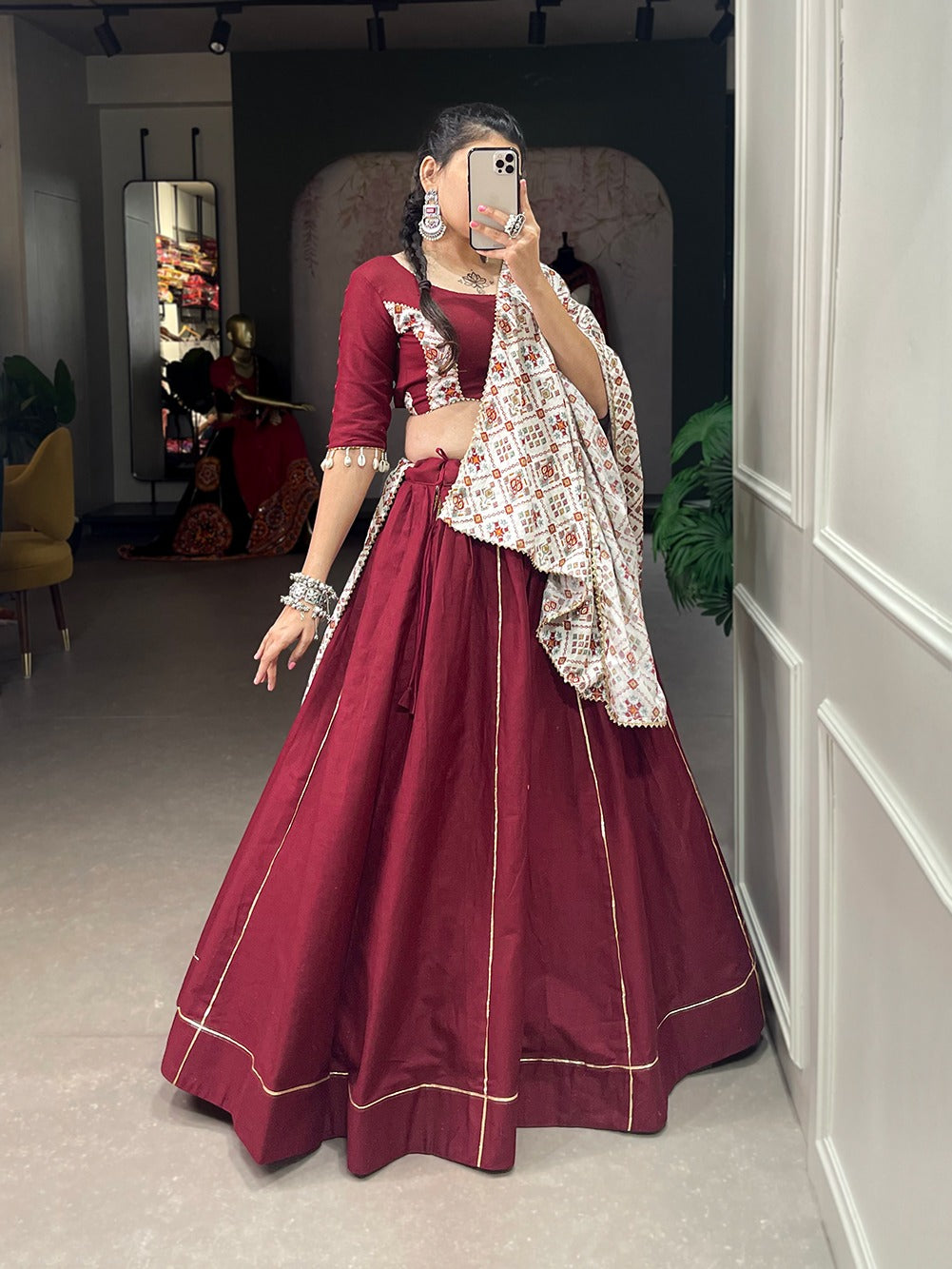 Maroon printed Garba Chaniya Choli