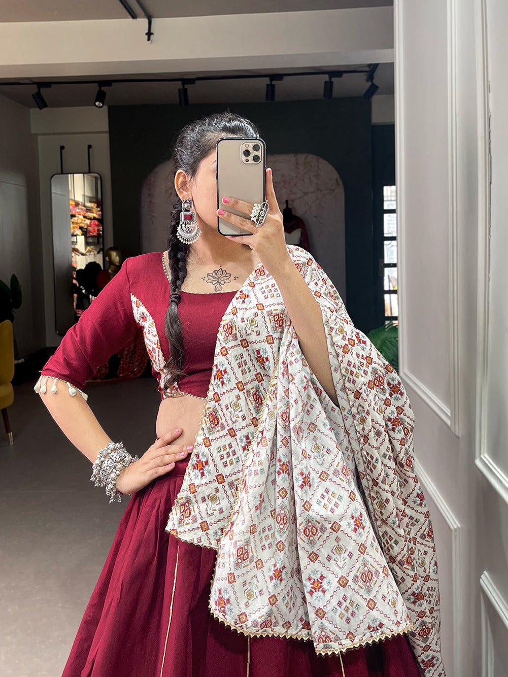 Maroon printed Garba Chaniya Choli