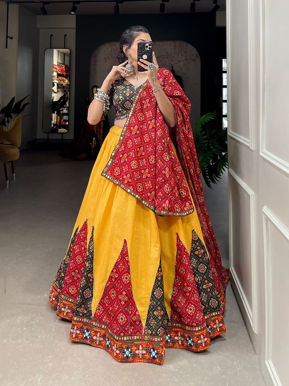 Yellow Chaniya Choli Navratri Look