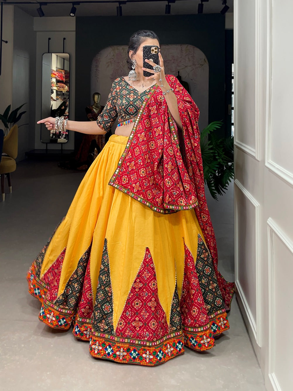 Yellow Chaniya Choli Navratri Look