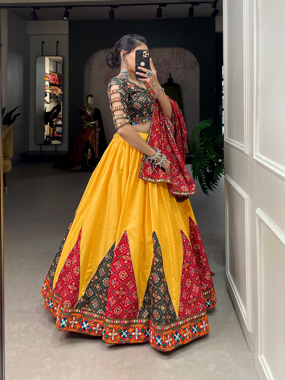 Yellow Chaniya Choli Navratri Look