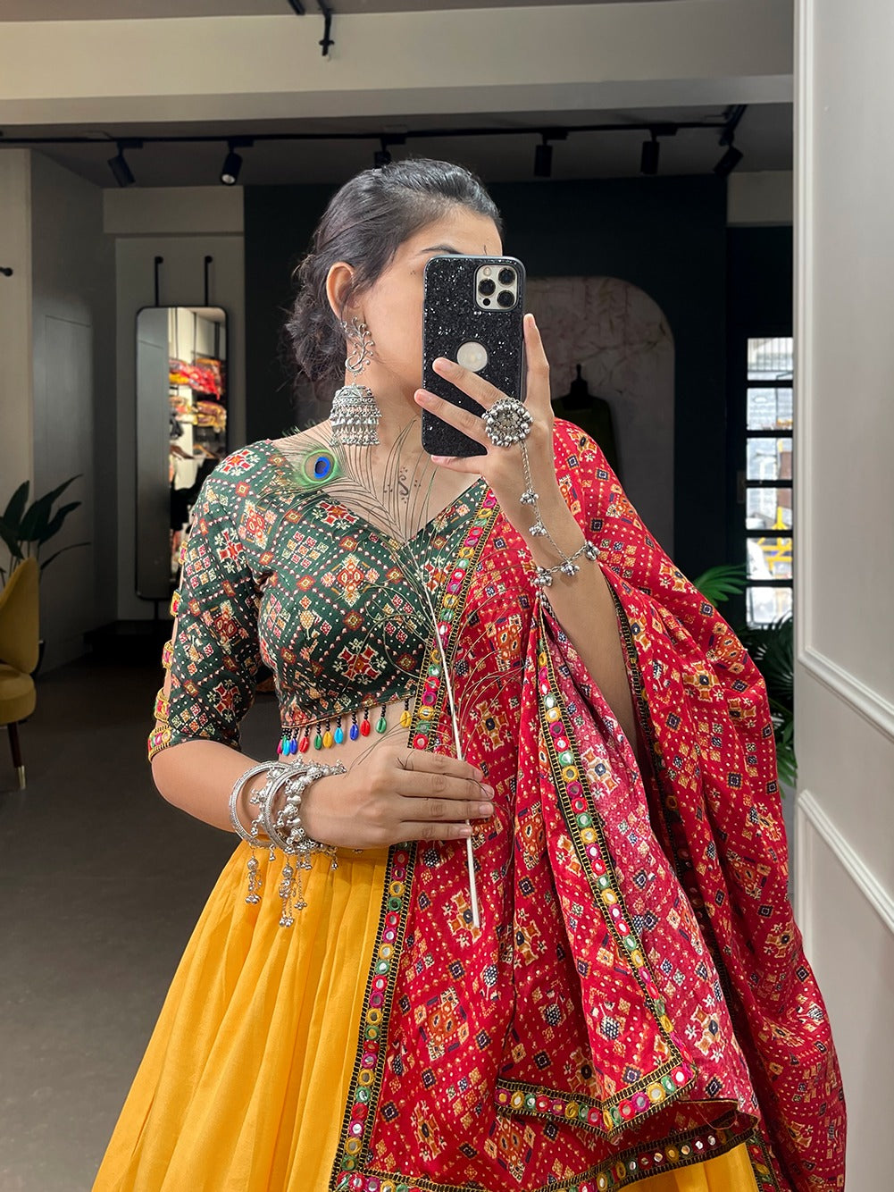 Yellow Chaniya Choli Navratri Look