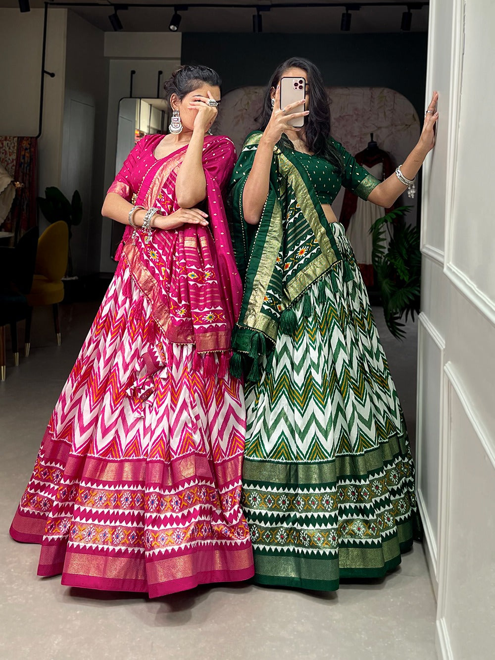 Tussar Silk Lehenga in lehariya style