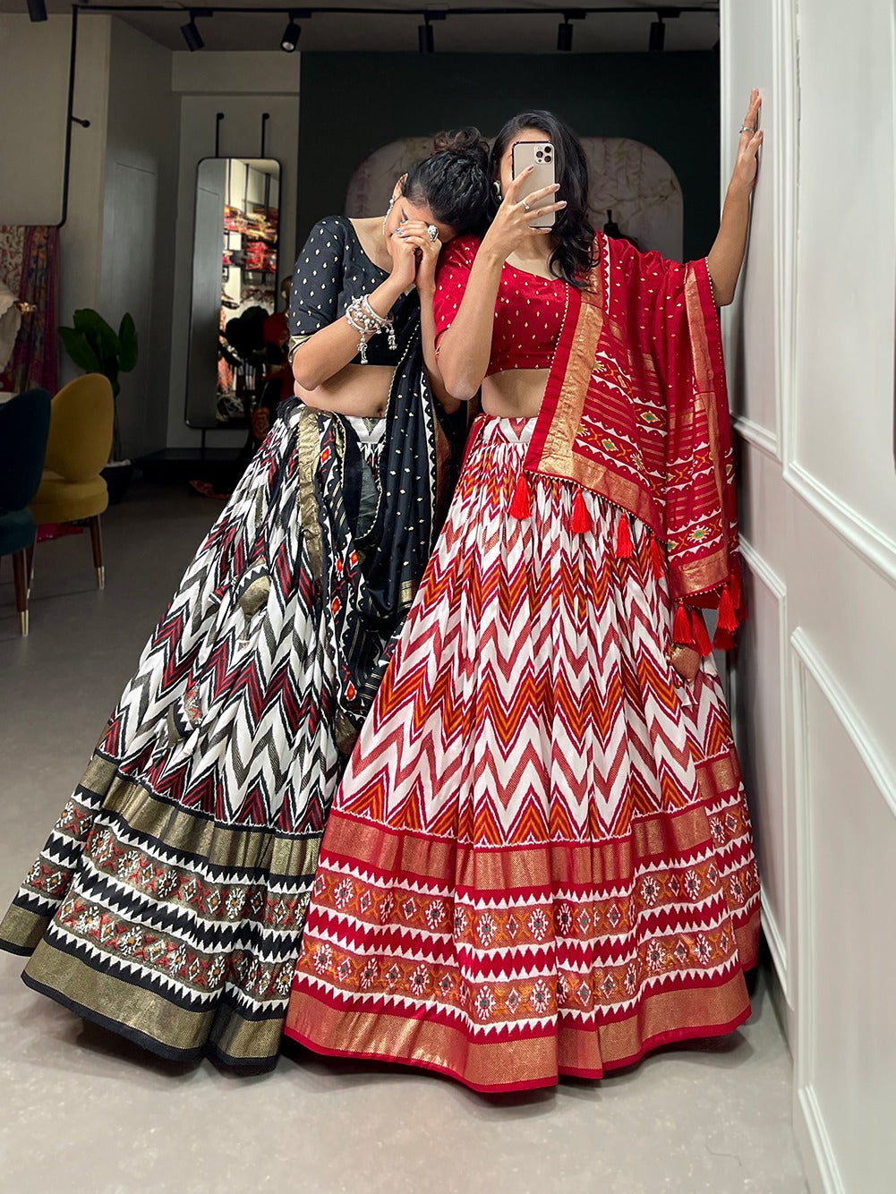 Tussar Silk Lehenga in lehariya style