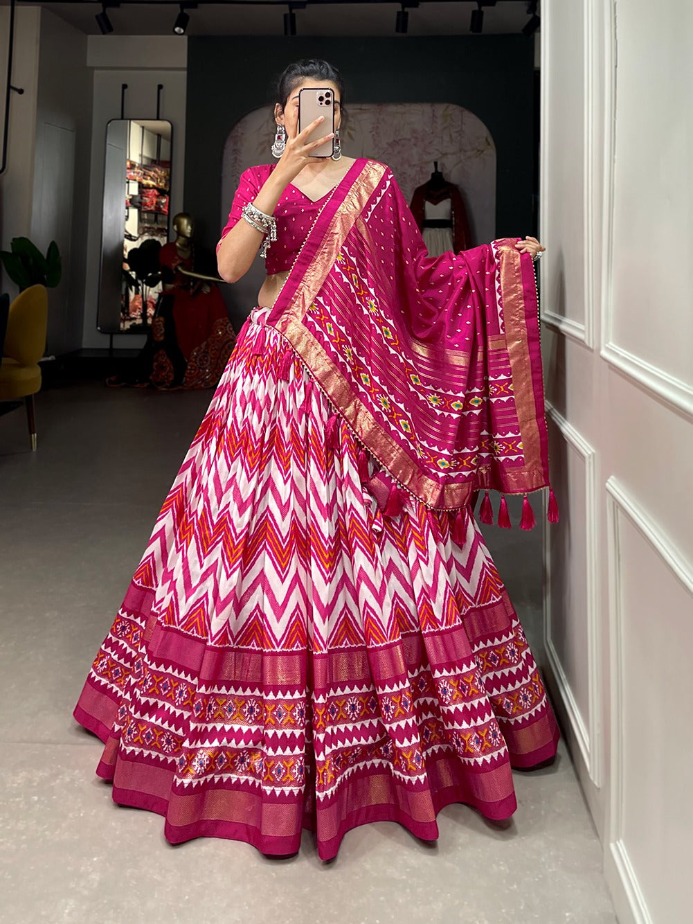 Tussar Silk Lehenga in lehariya style