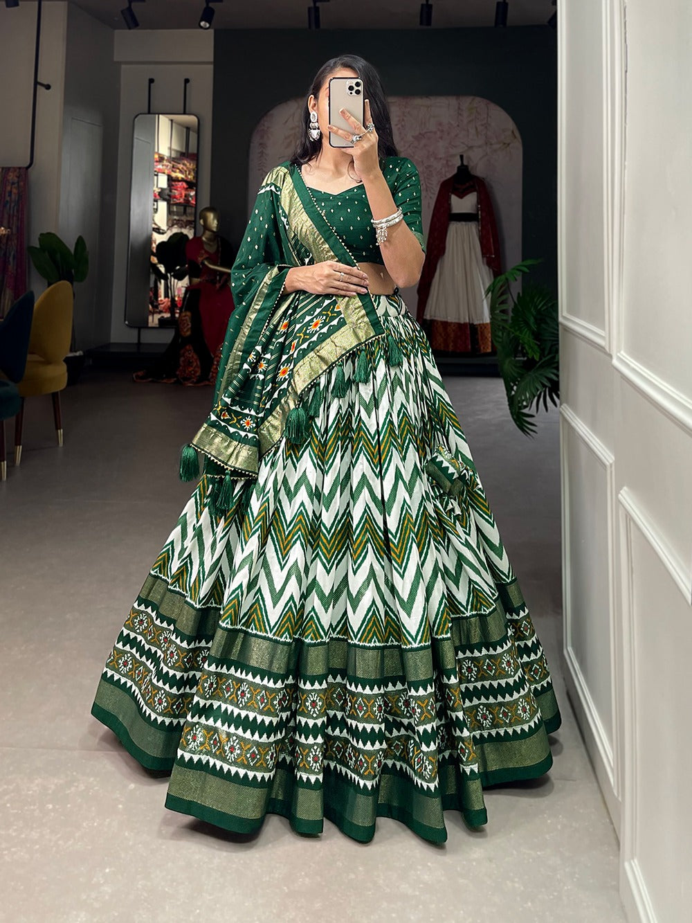 Tussar Silk Lehenga in lehariya style