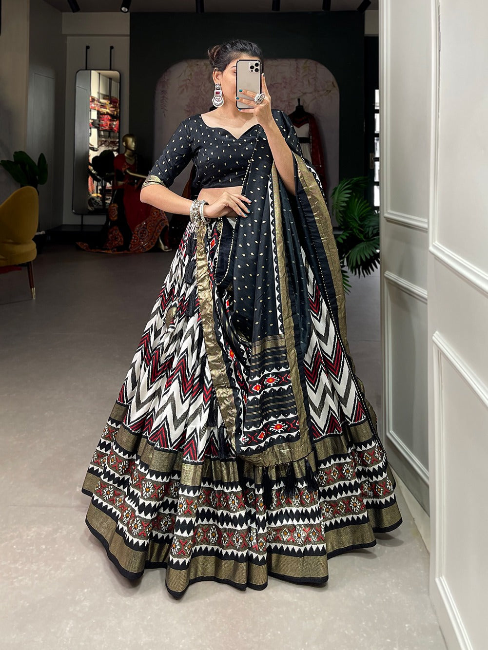 Tussar Silk Lehenga in lehariya style