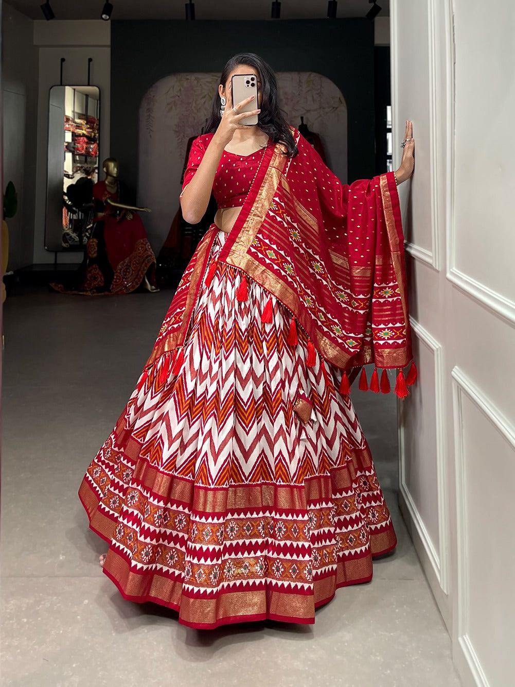 Tussar Silk Lehenga in lehariya style