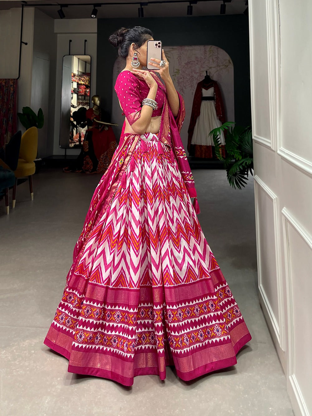 Tussar Silk Lehenga in lehariya style