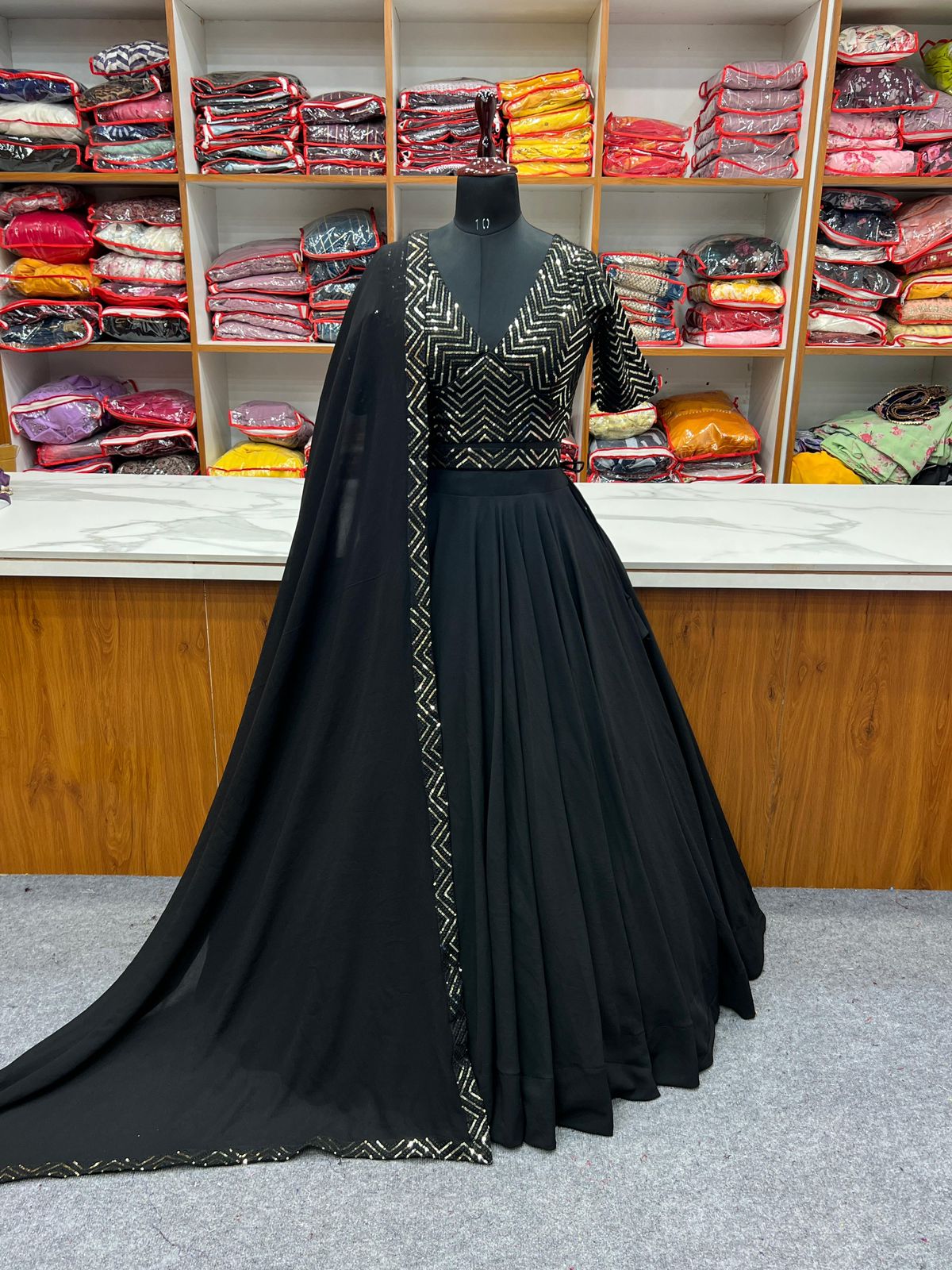 Fully stitched Sequins Lehenga -  Black and Rani pink