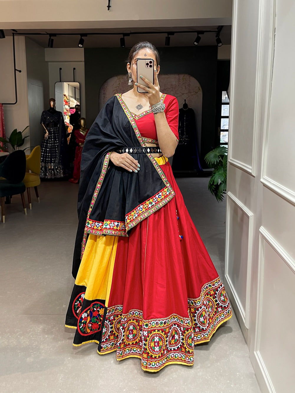 Colorful Lehenga with Mirror work belt