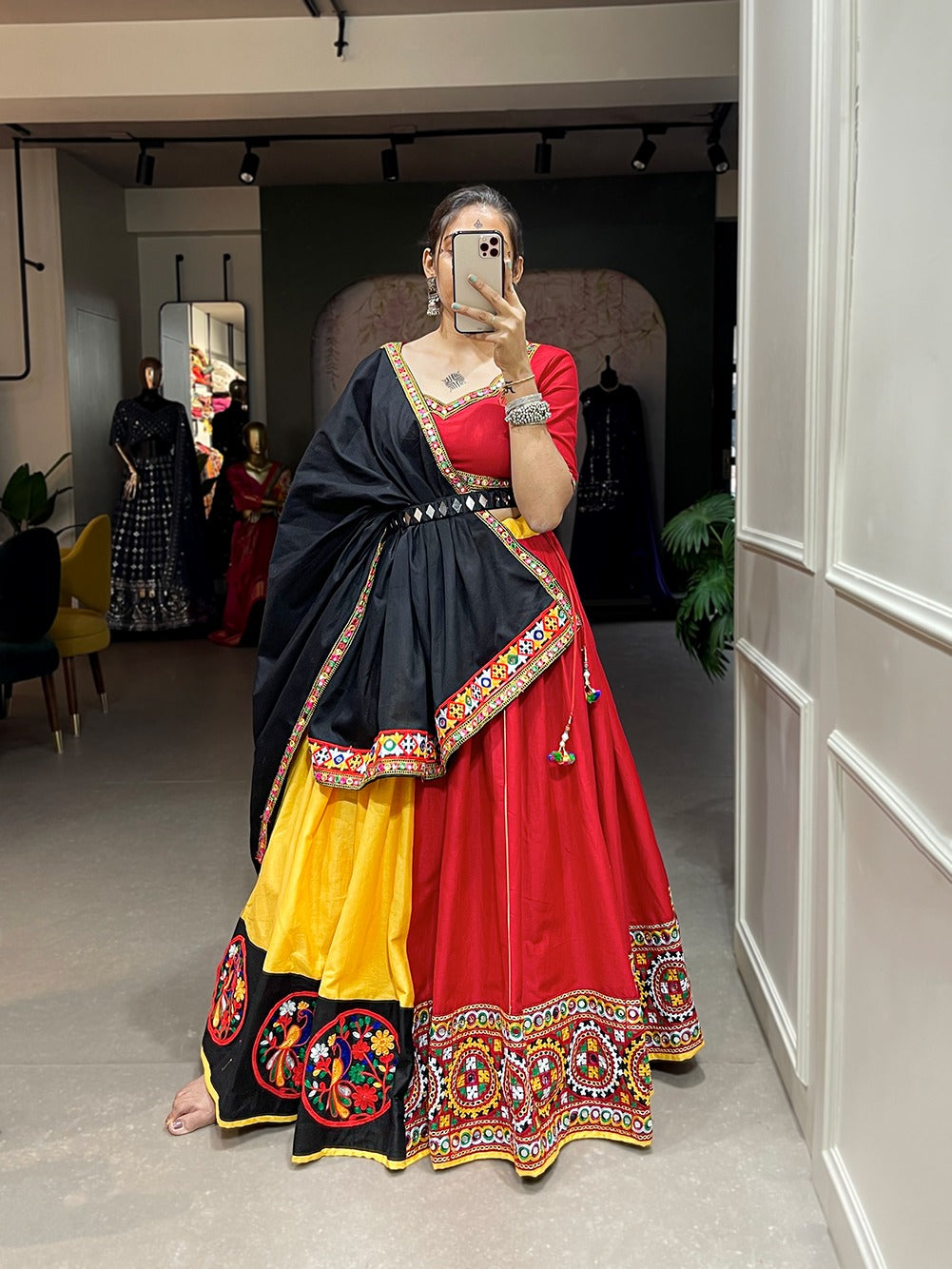 Colorful Lehenga with Mirror work belt