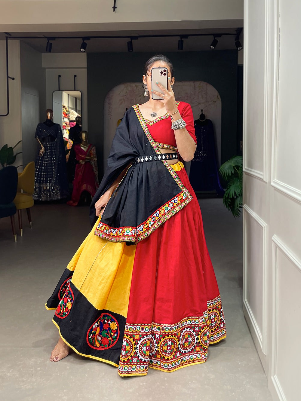 Colorful Lehenga with Mirror work belt