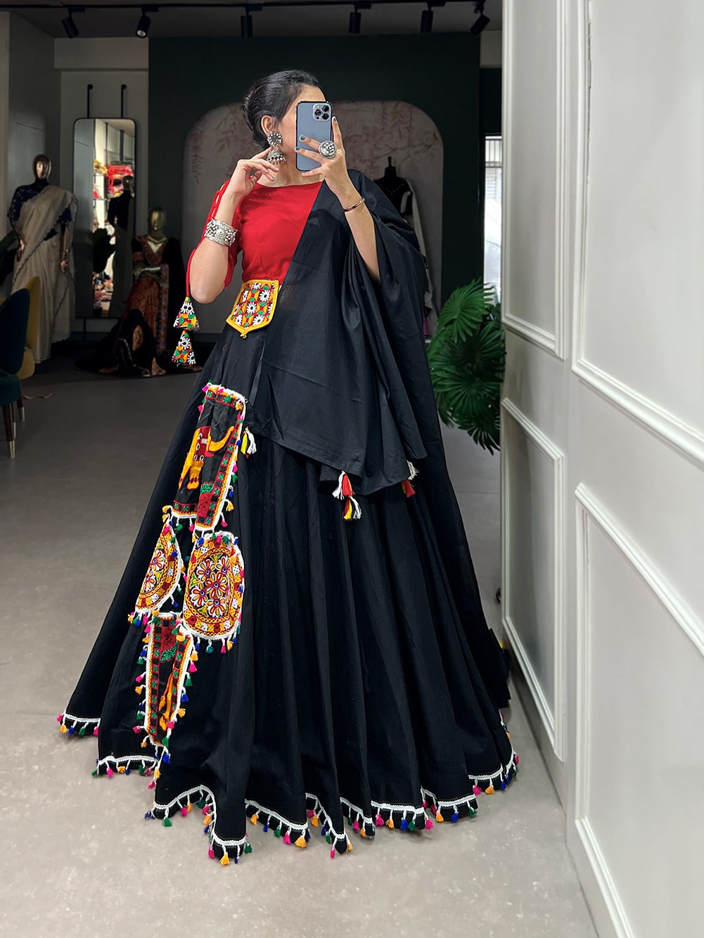 Aari work black lehenga choli