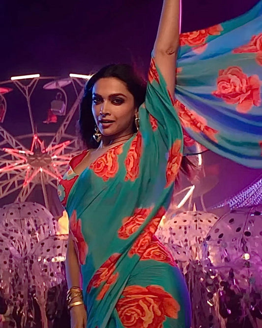 Deepika Padukone Green Floral Saree