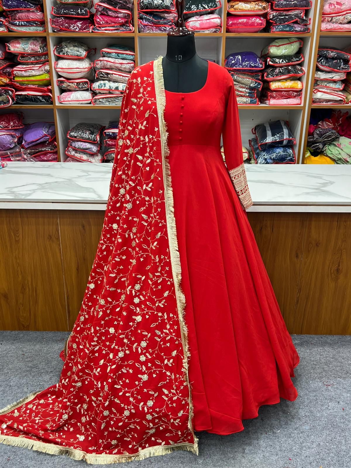 Georgette gown with heavy embroidered dupatta