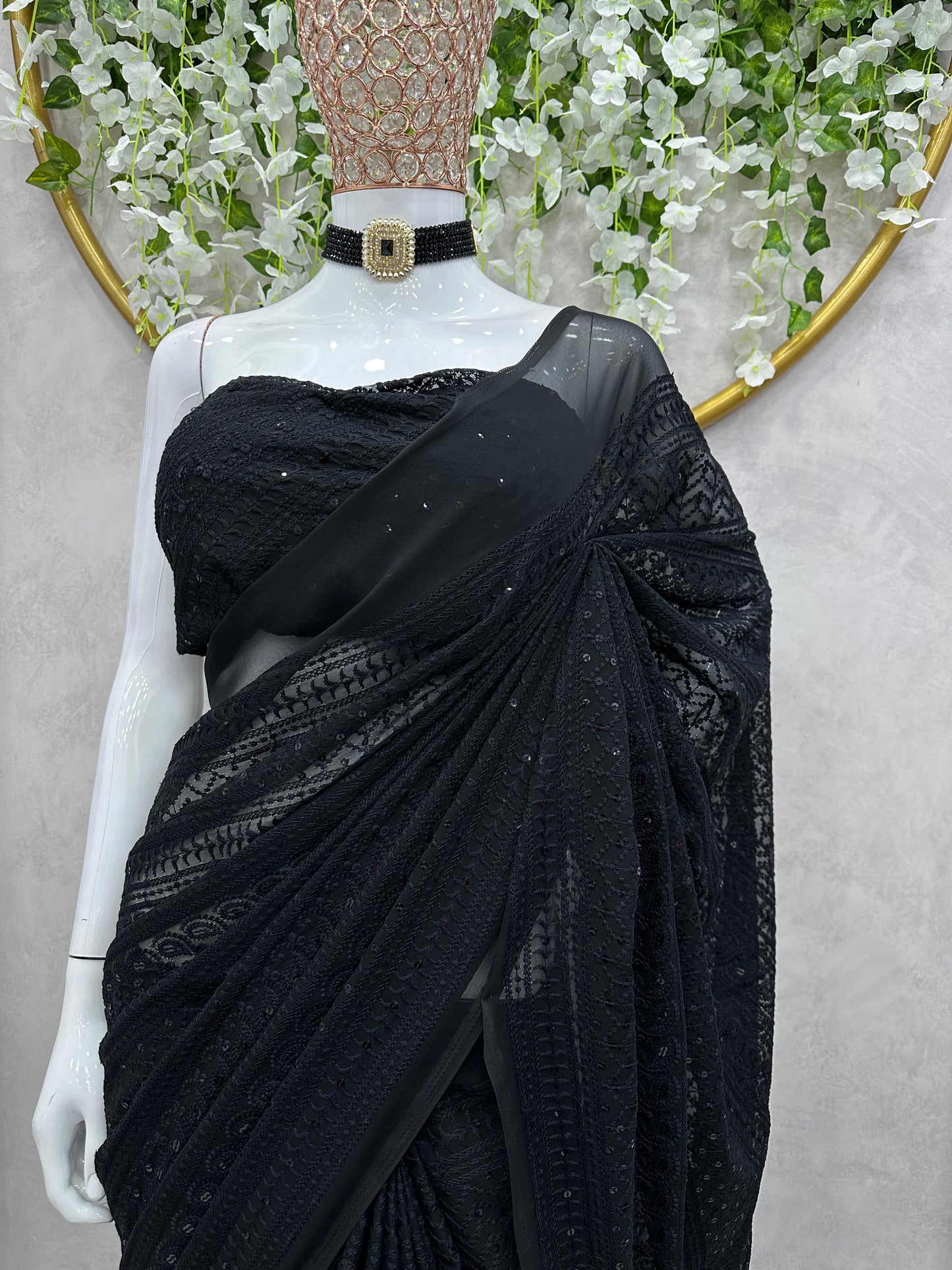 Thread work Georgette Saree