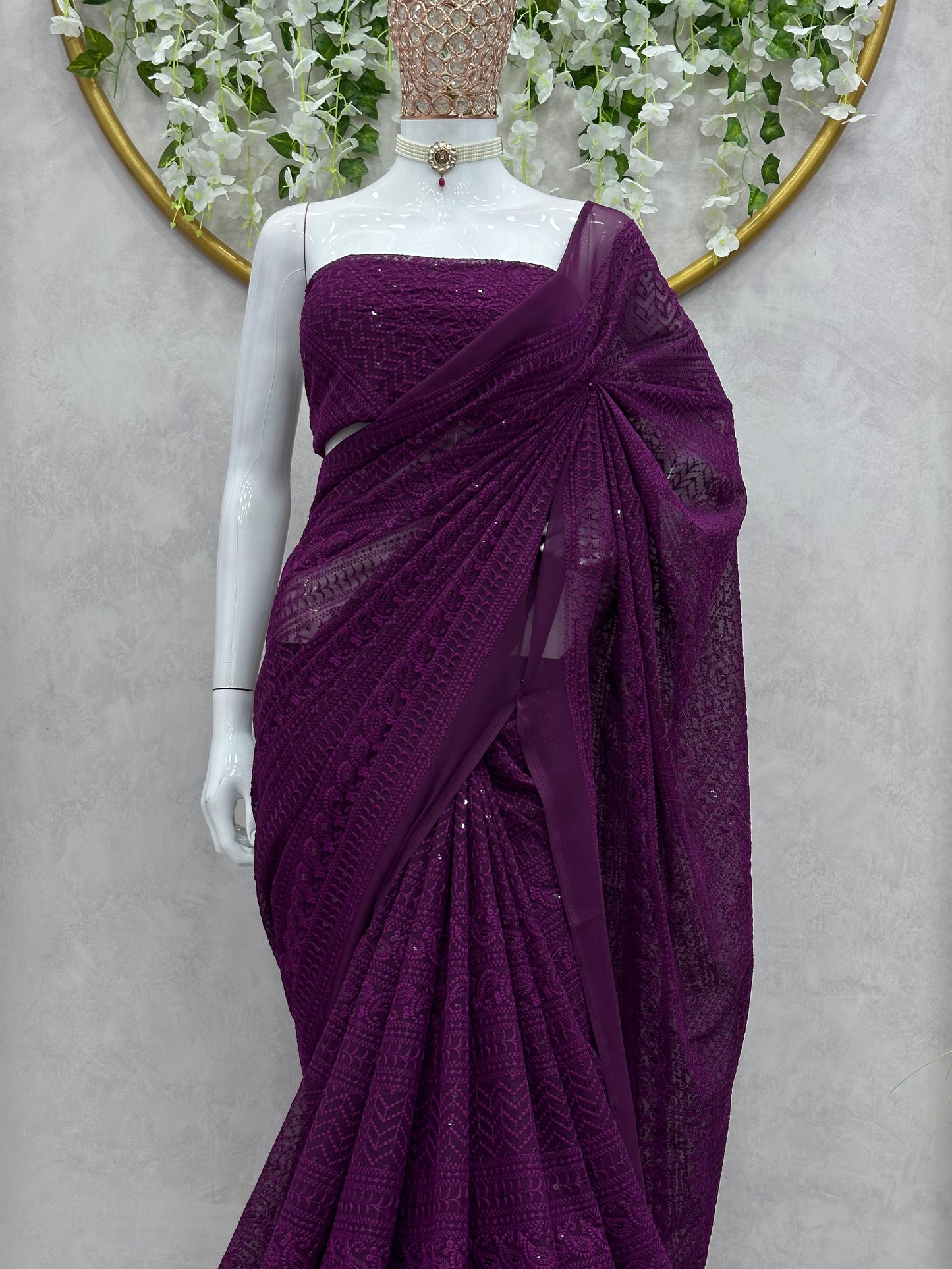 Thread work Georgette Saree