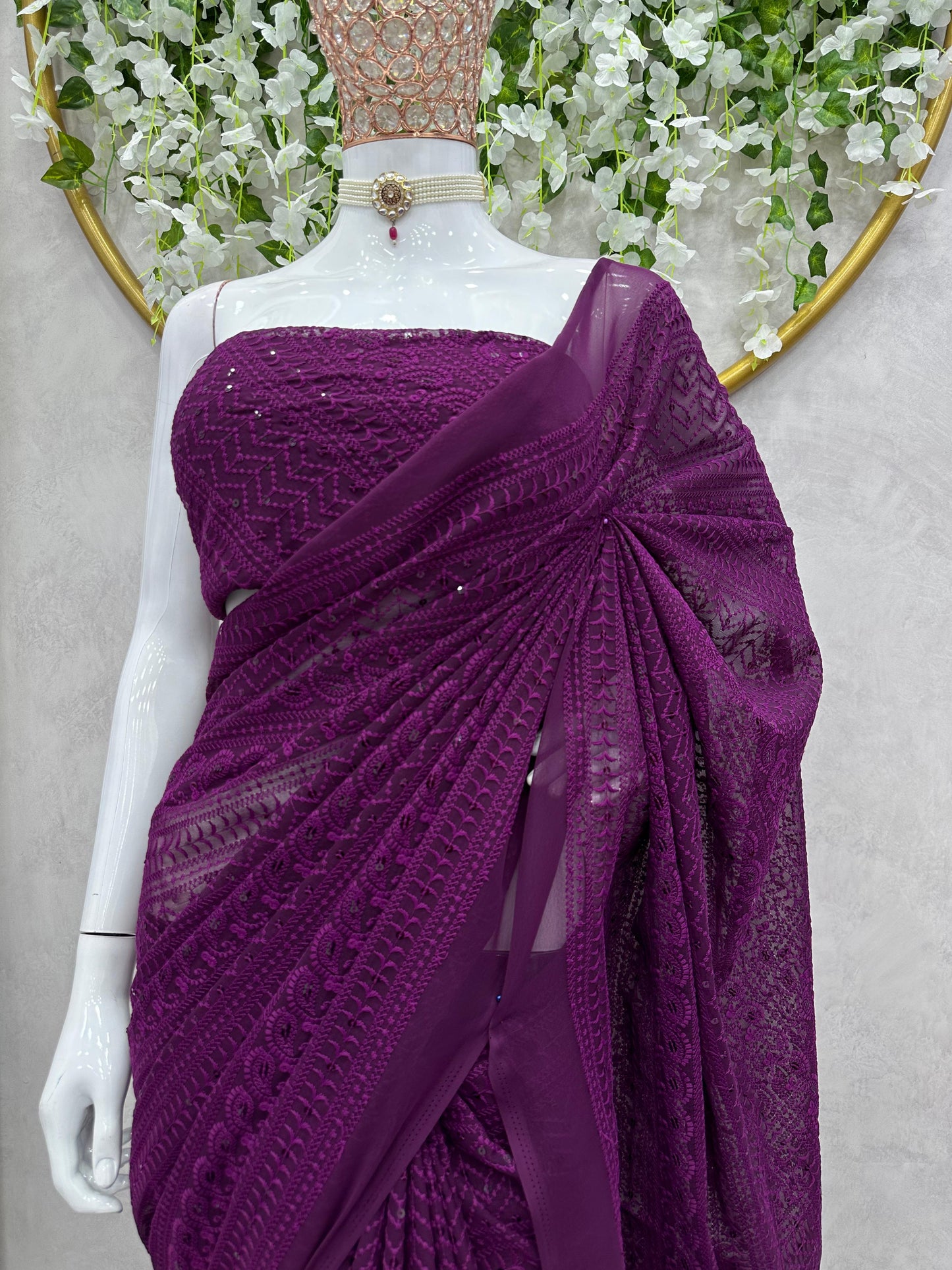 Thread work Georgette Saree