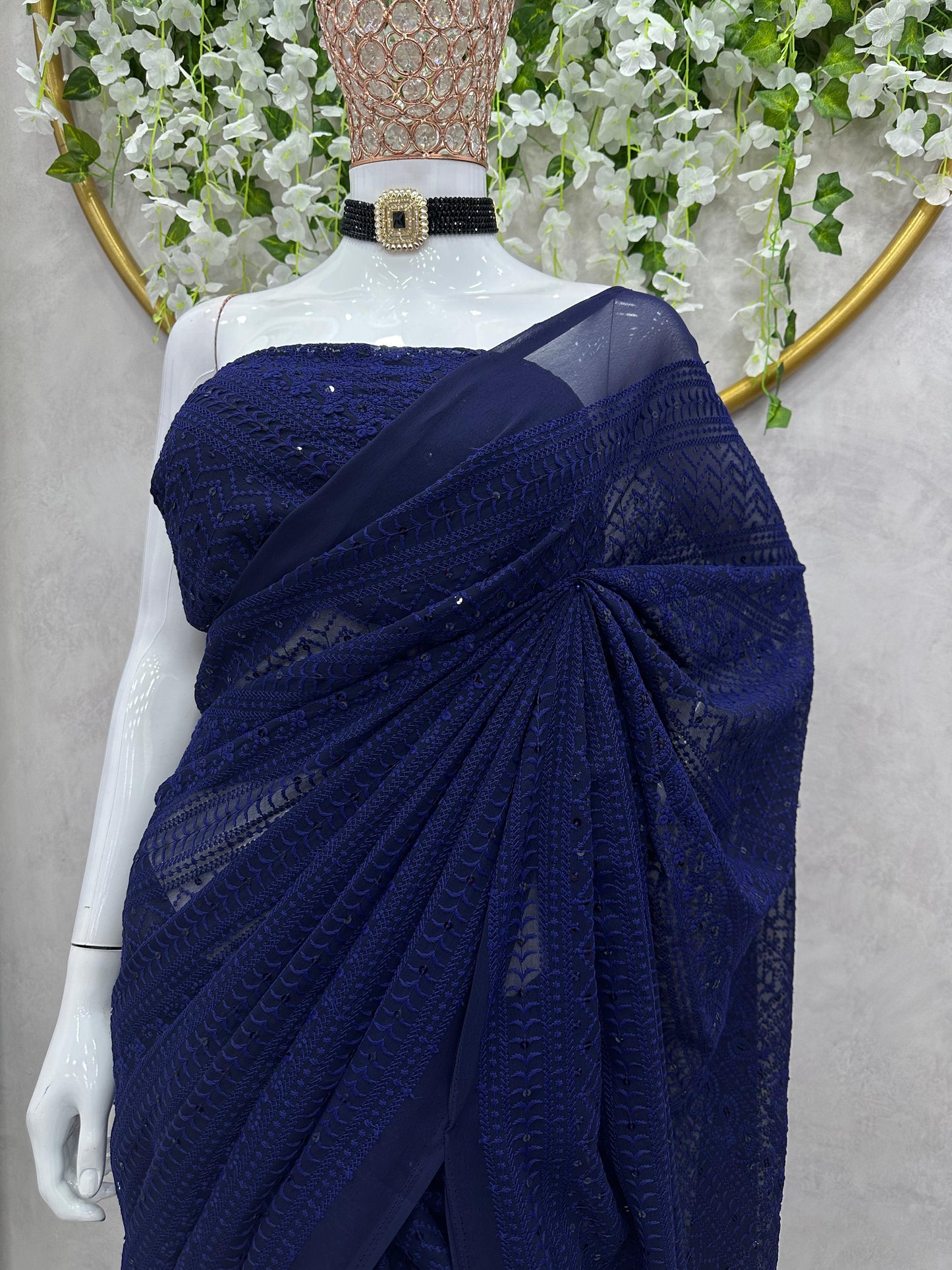 Thread work Georgette Saree