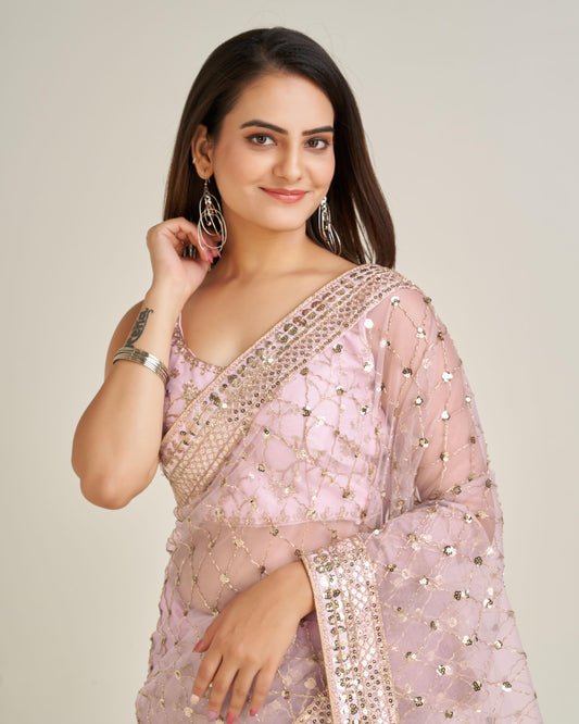 Net Sequins Designer Saree