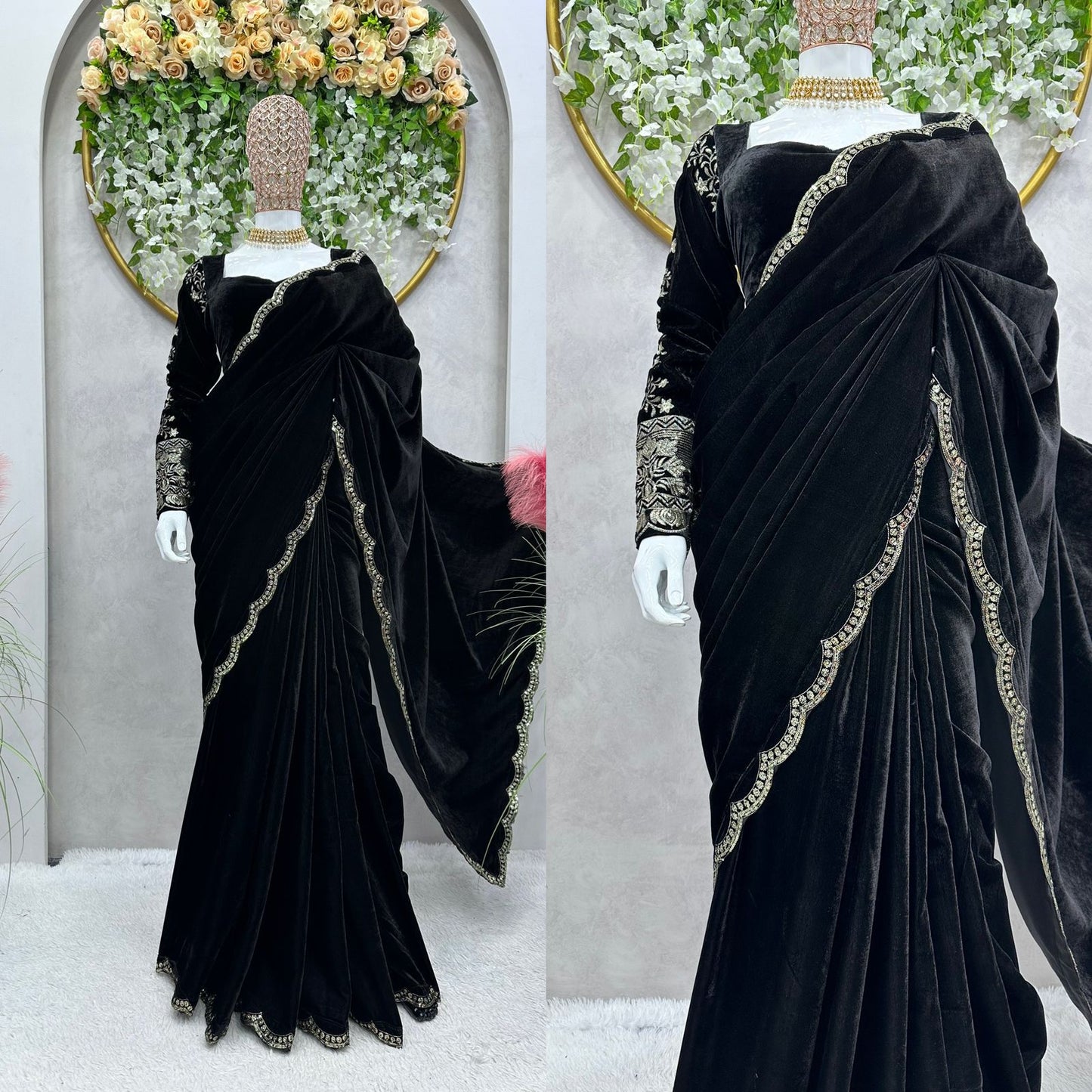 Beautiful Black Velvet ready to wear saree