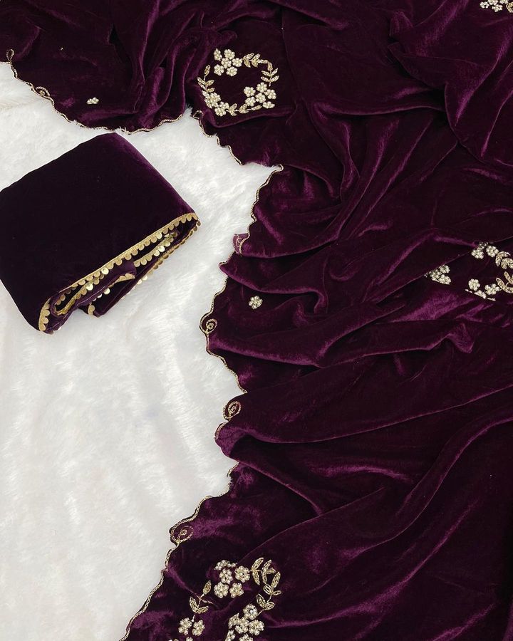 Velvet Saree with handwork