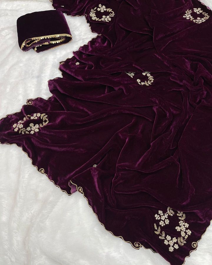 Velvet Saree with handwork