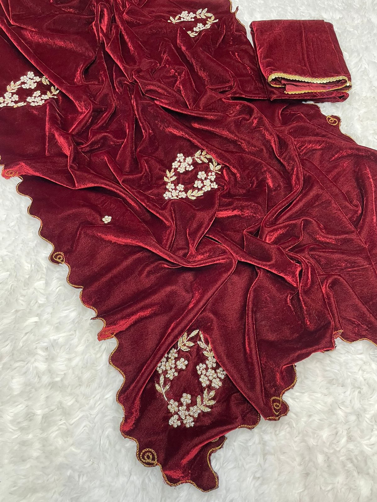 Velvet Saree with handwork