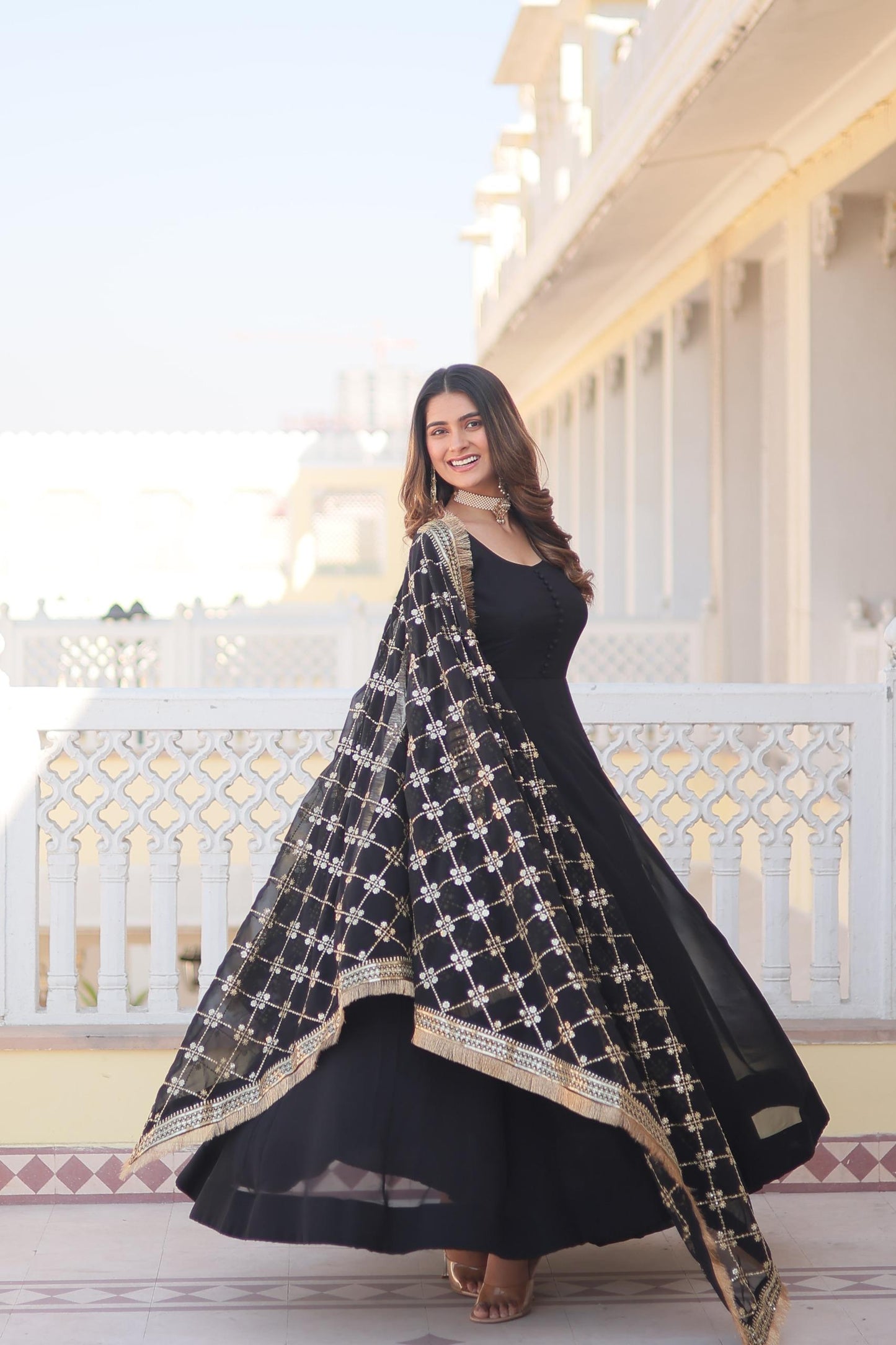 Faux Blooming Gown with Sequins embroidered dupatta