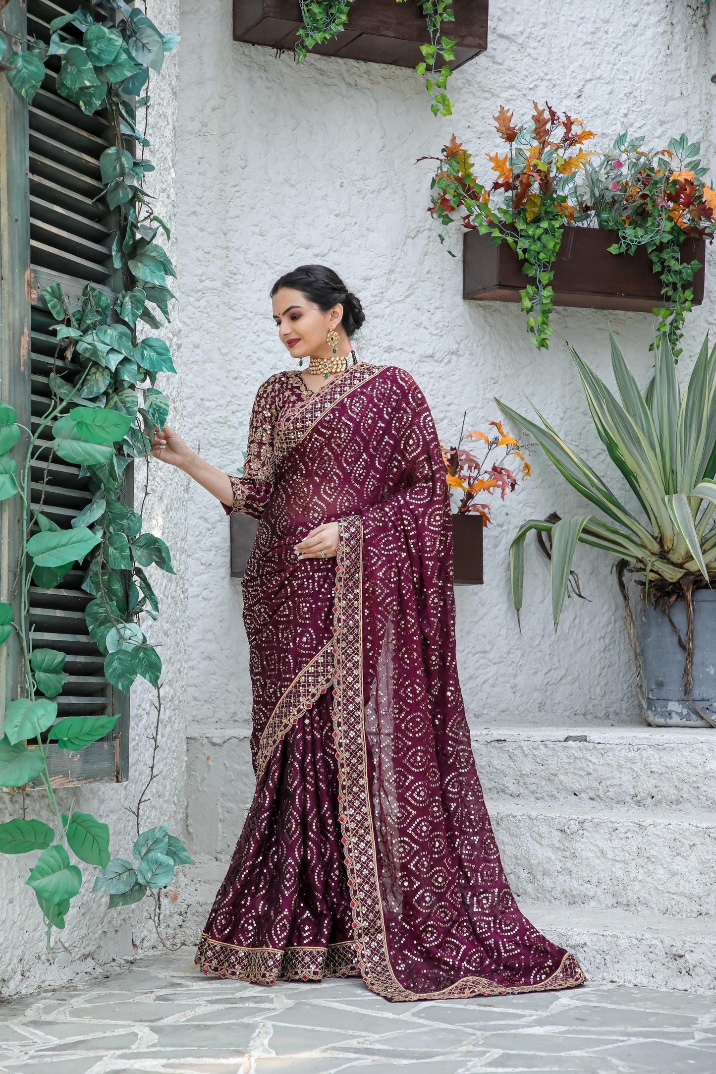 Full sequins work party wear saree