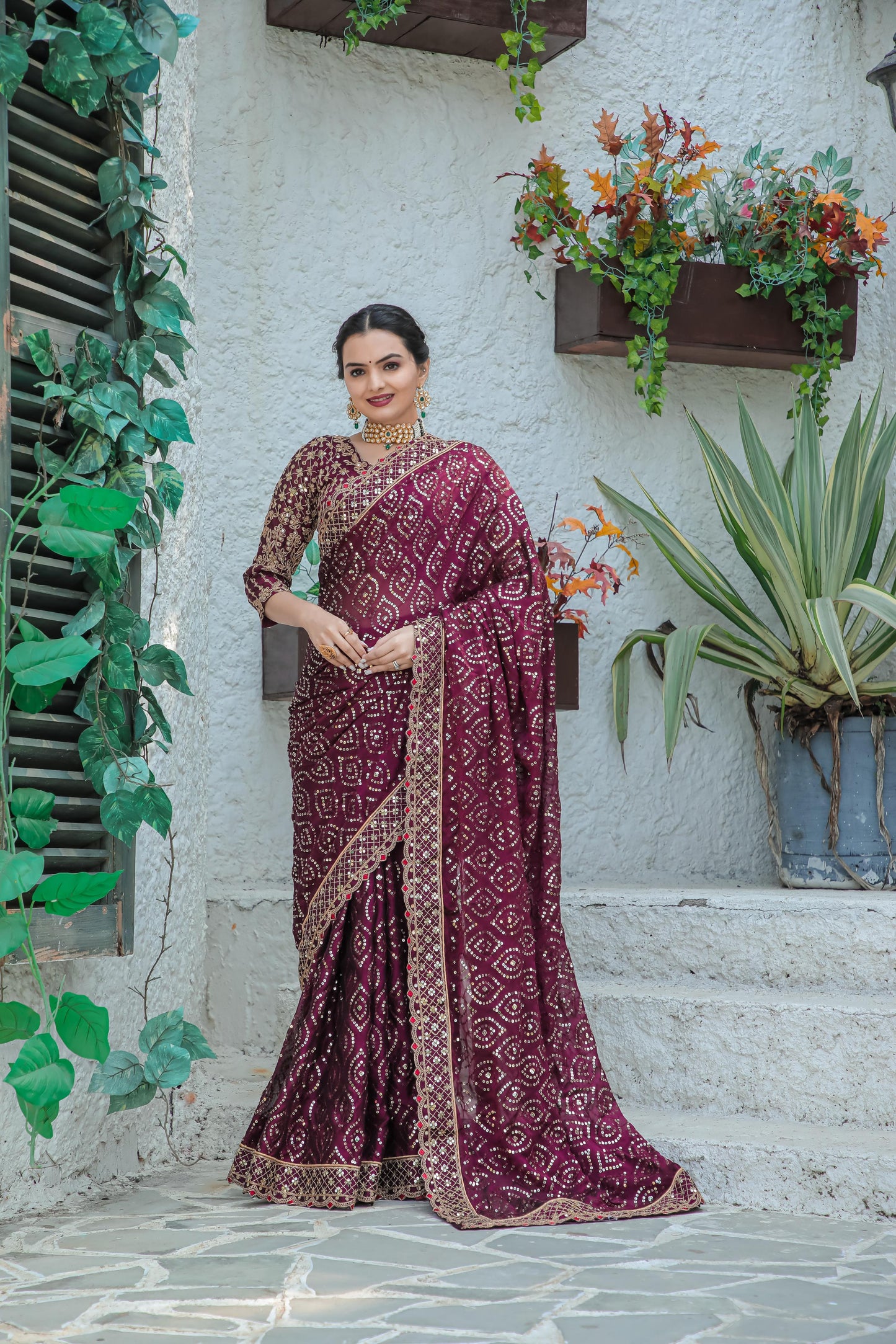 Full sequins work party wear saree