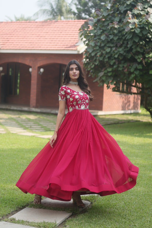 Gown with floral work on top