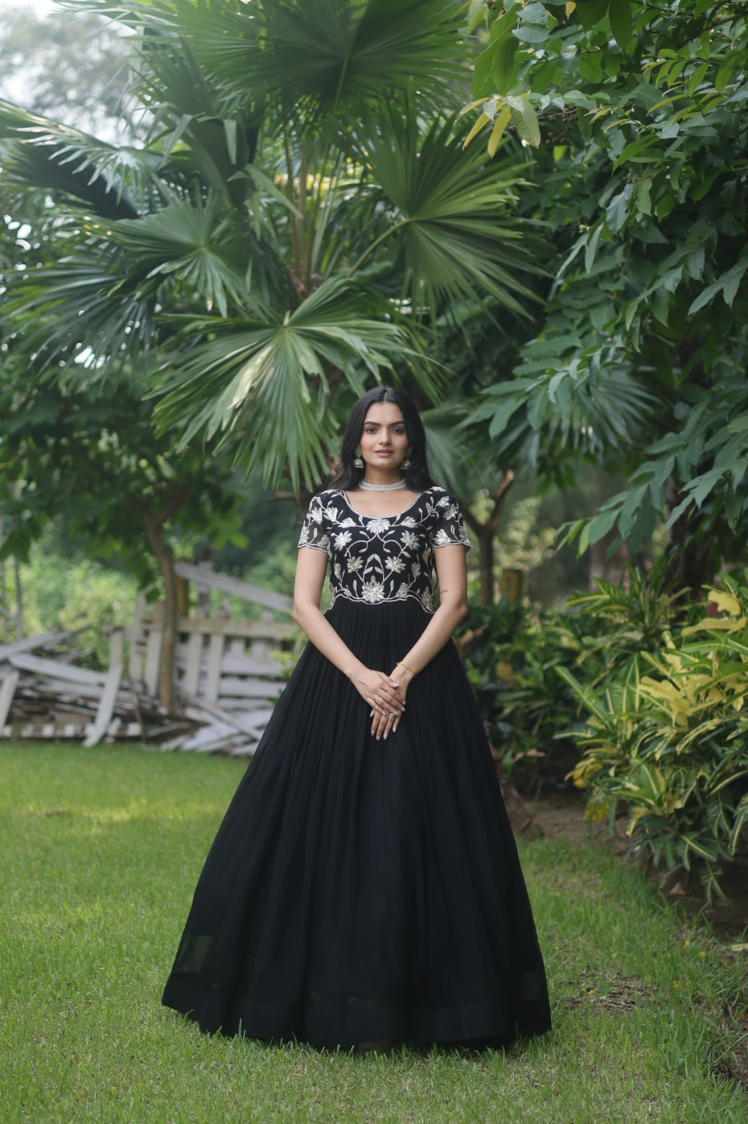 Gown with floral work on top