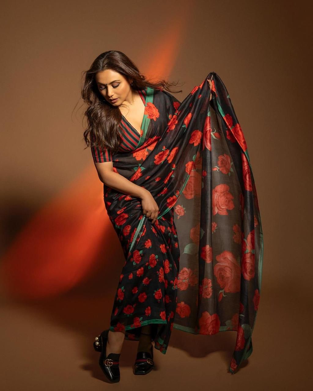 Rani Mukherjee inspired red-black floral saree