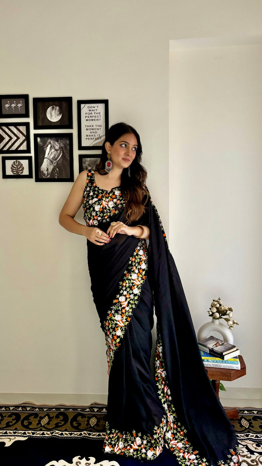 Vichitra Silk Saree with Thread and sequins work