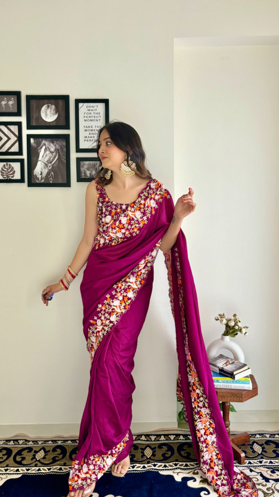 Vichitra Silk Saree with Thread and sequins work