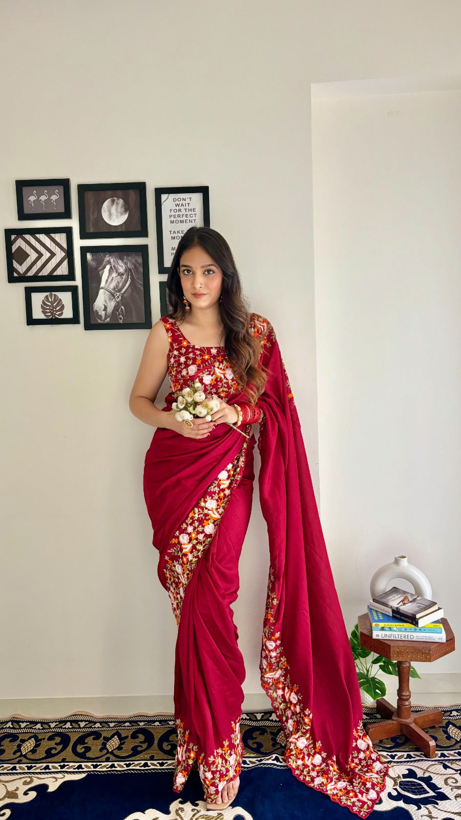 Vichitra Silk Saree with Thread and sequins work