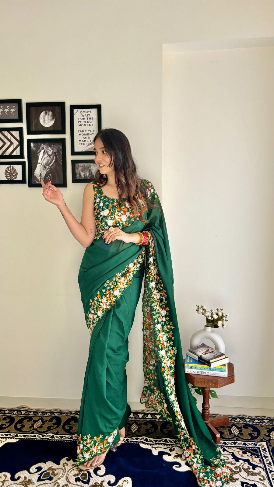 Vichitra Silk Saree with Thread and sequins work