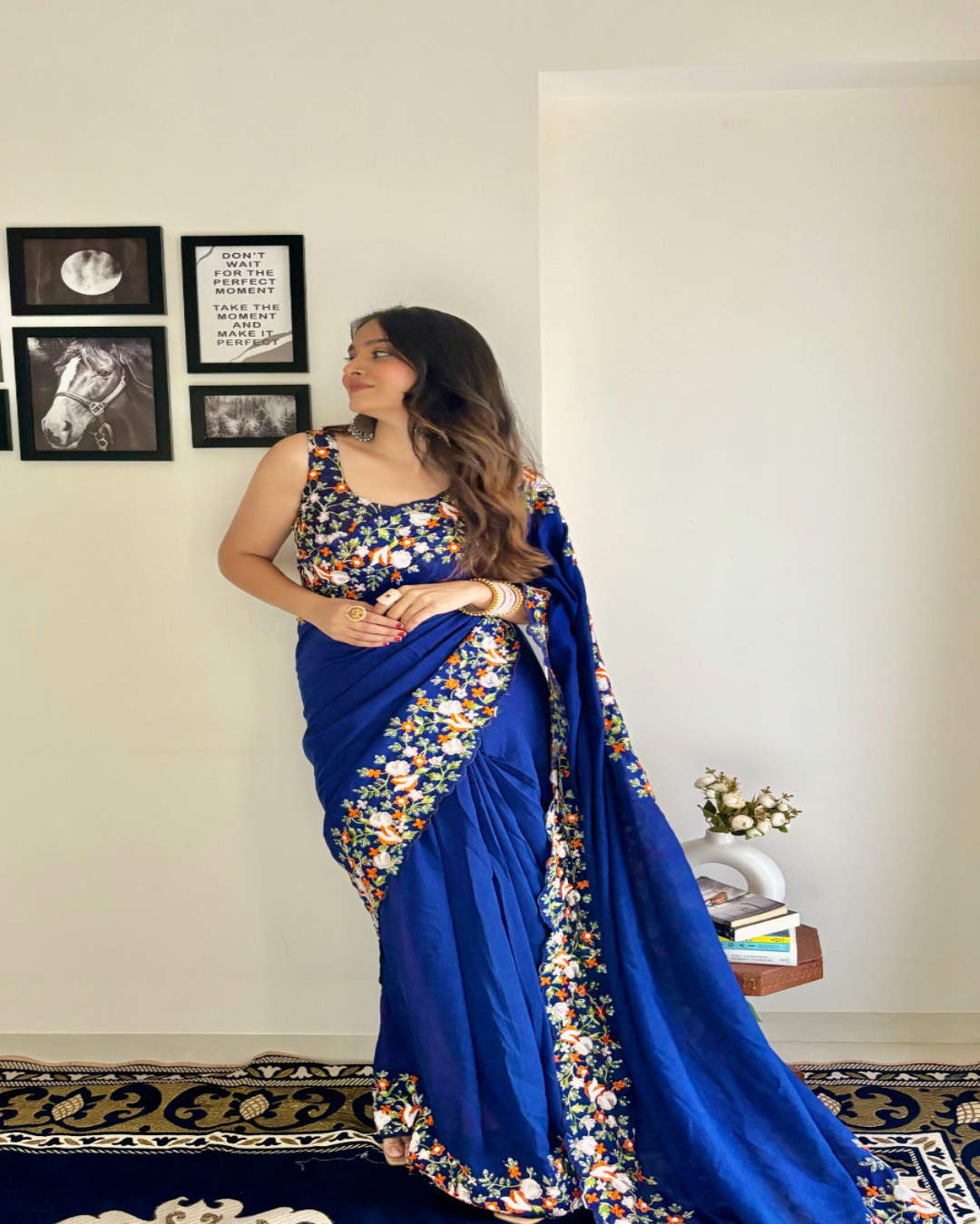 Vichitra Silk Saree with Thread and sequins work