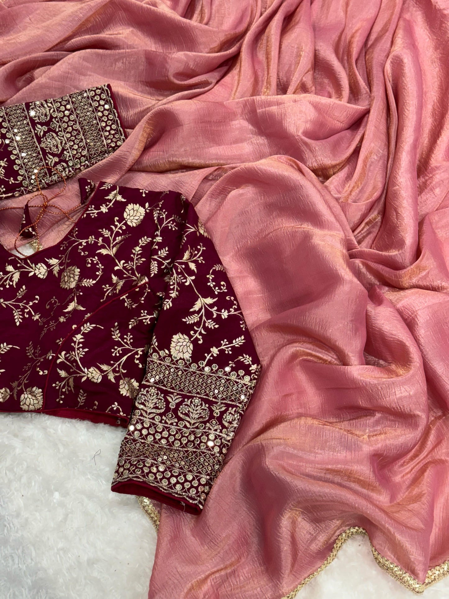 Crush Tissue silk saree with Banarsi Blouse