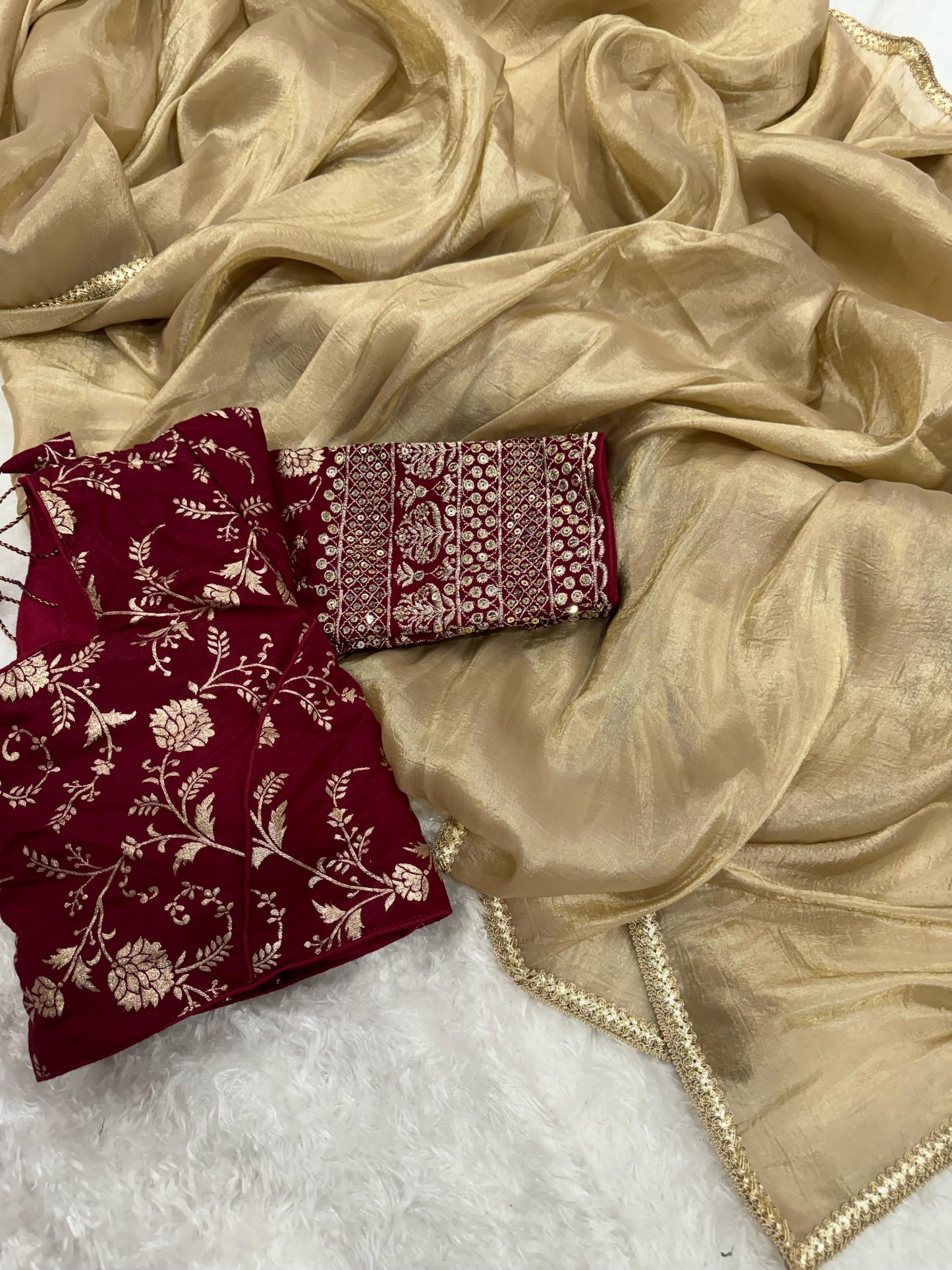 Crush Tissue silk saree with Banarsi Blouse