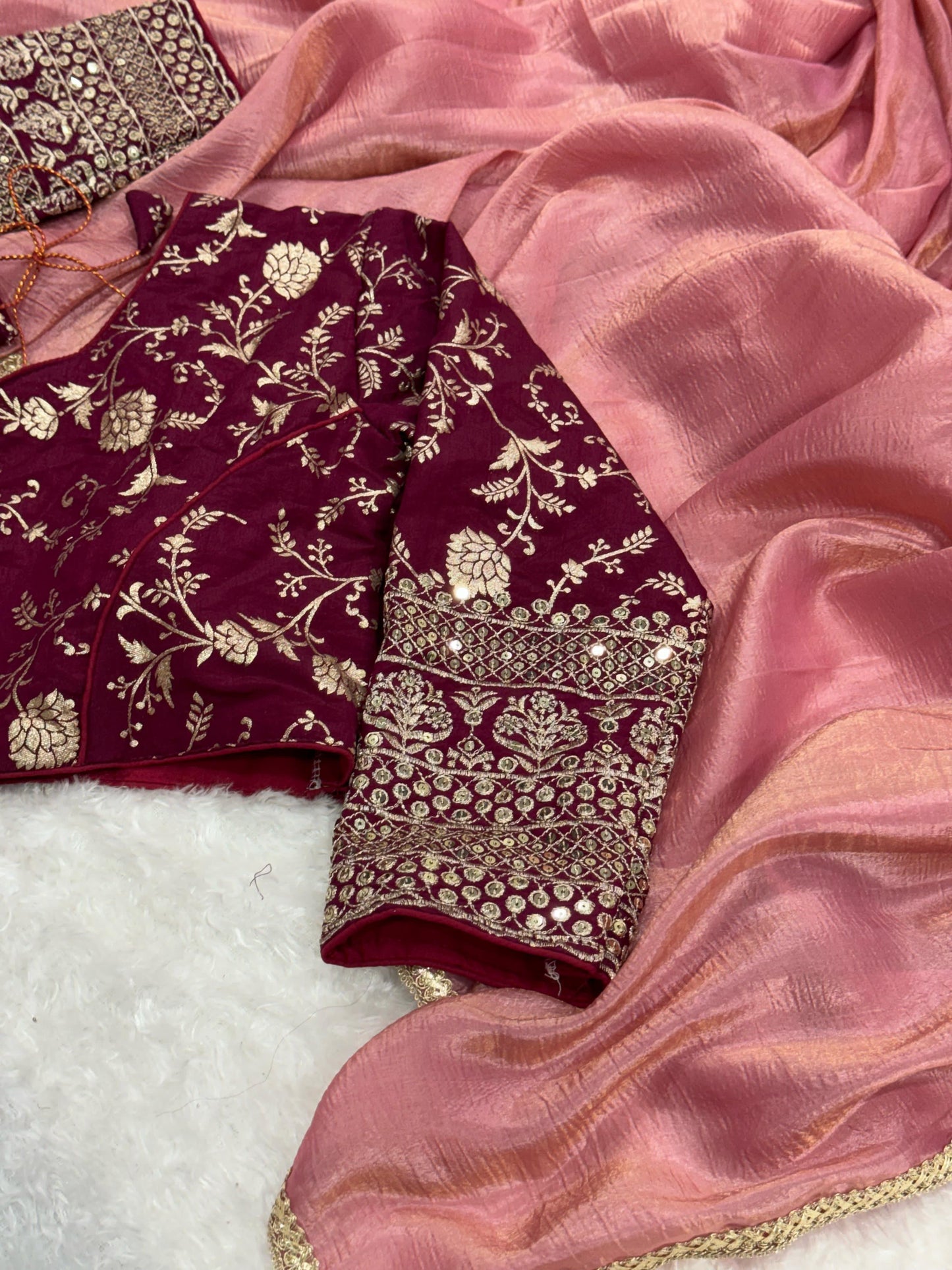 Crush Tissue silk saree with Banarsi Blouse