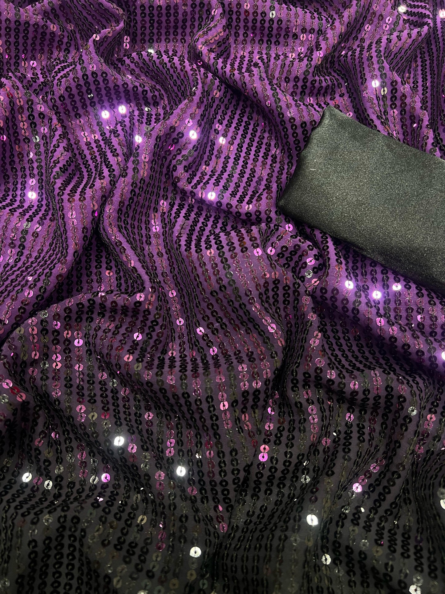 Madhuri Dixit Inspired Black And Purple Sequins Saree