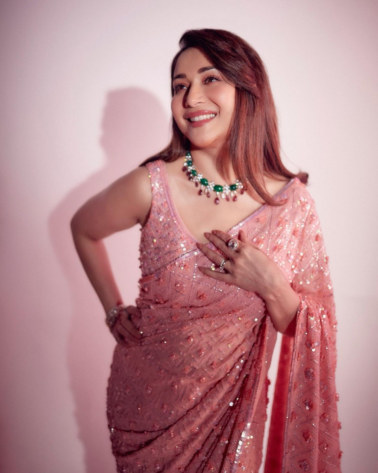 Madhuri Dixit Inspired Peach Saree