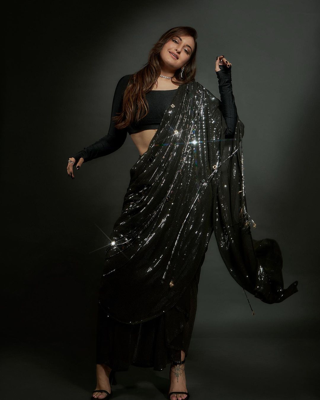 Sonakashi Sinha Inspired Black Sequins Saree