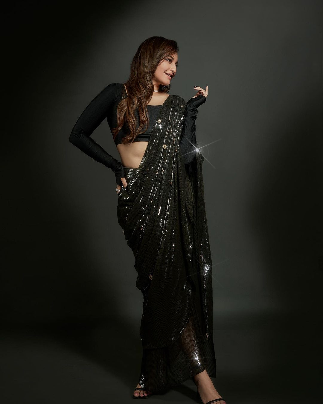 Sonakashi Sinha Inspired Black Sequins Saree