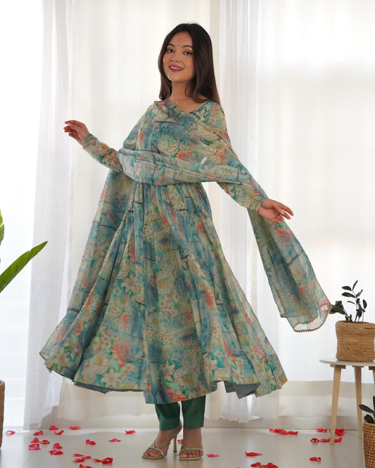 Organza Print Flared Anarkali