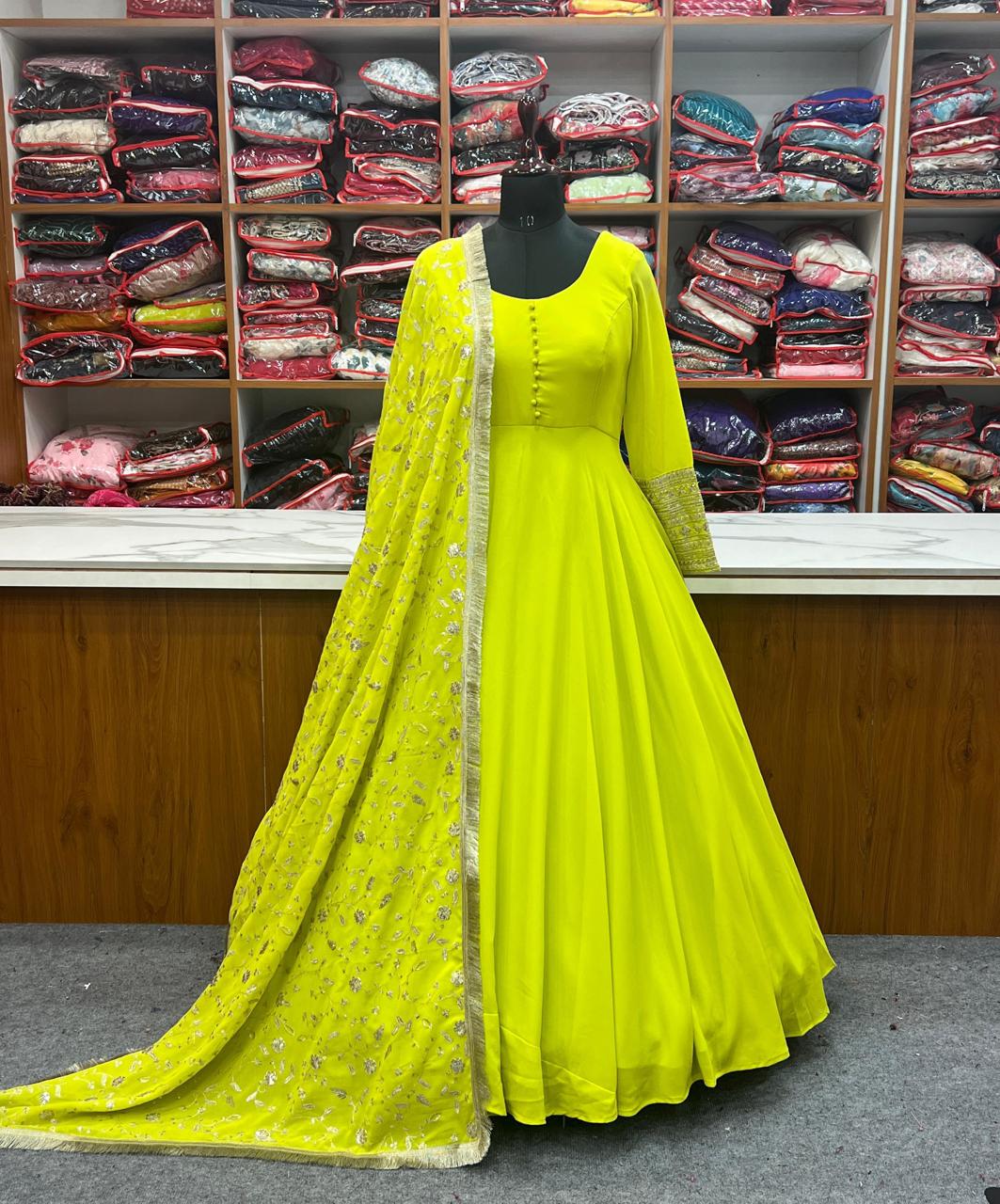 Georgette gown with heavy embroidered dupatta