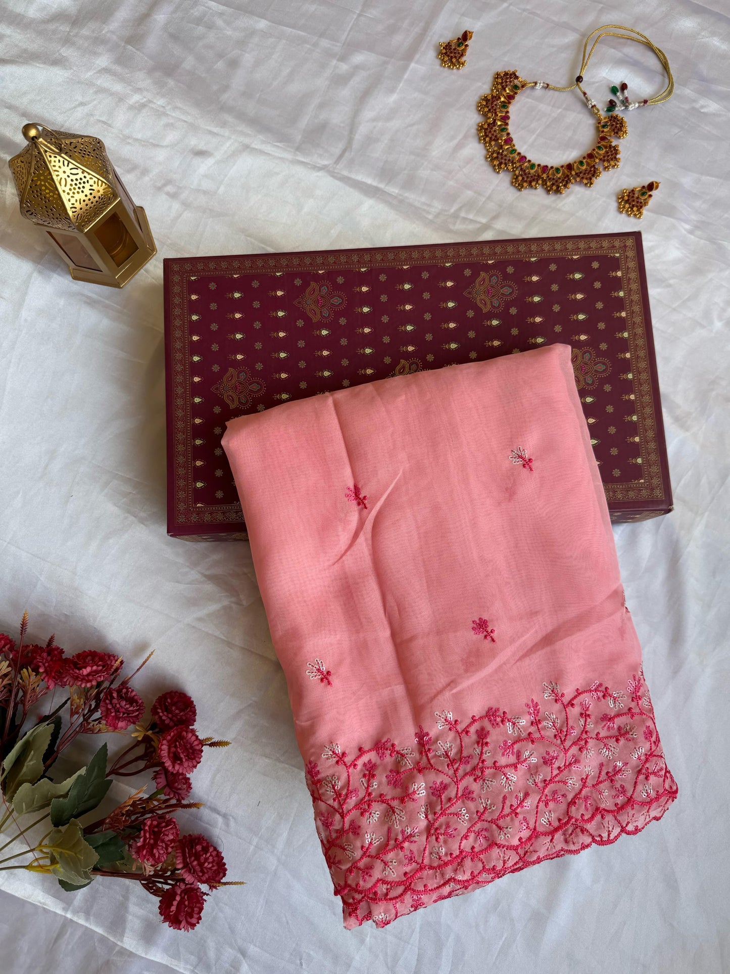 Organza Silk Saree With Elegant Thread Work